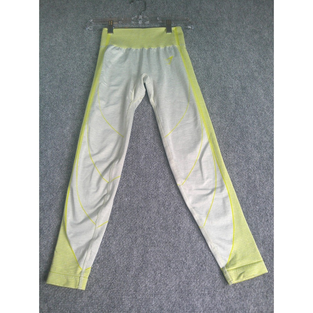Gymshark Apex Seamless Leggings Gray Yellow High Rise Small
